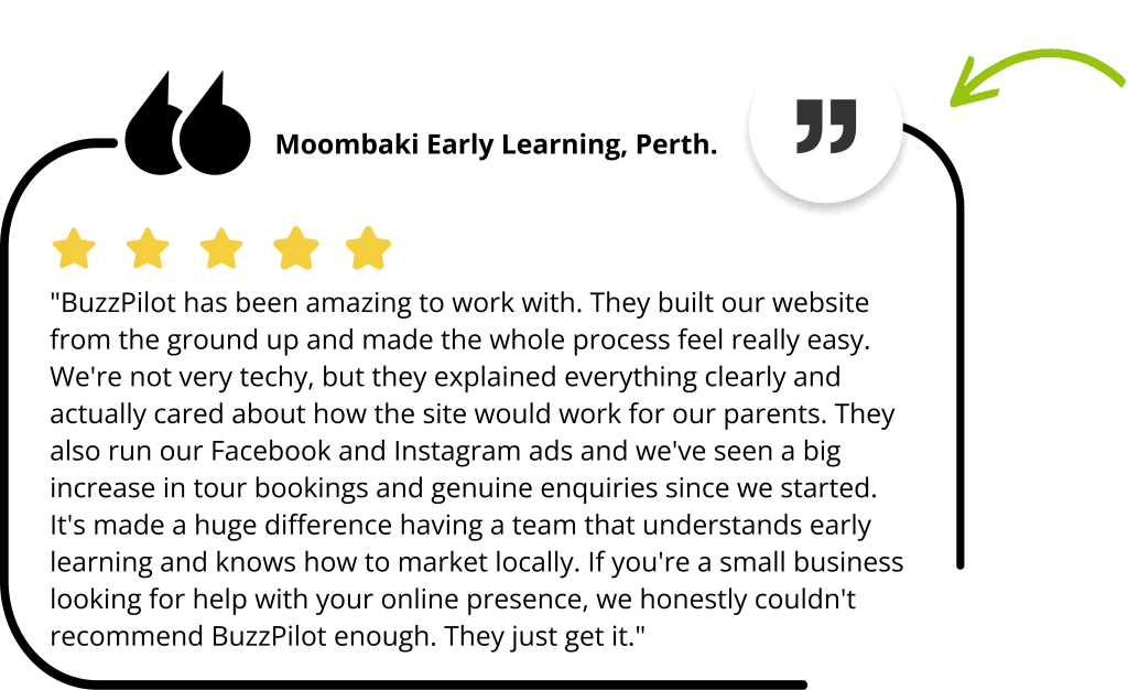Moombaki Early Learning Perth client testimonial for BuzzPilot childcare marketing