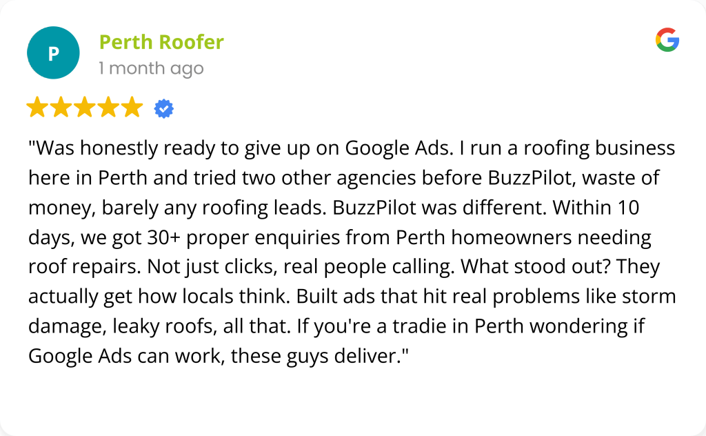 perth roofer testimonial