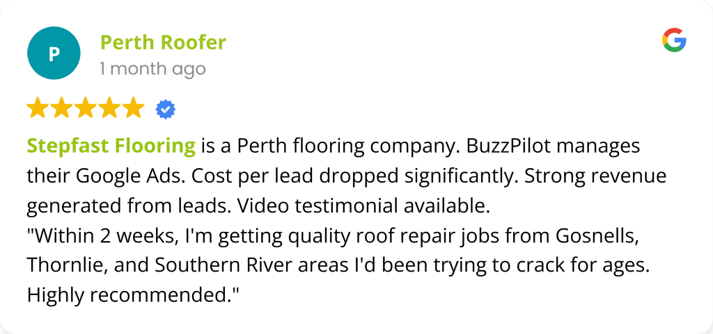 perth roofer testimonial for stepfast flooring